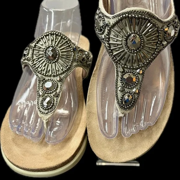 Dansko Pamela Jewelled Rhinestone Metallic Thong Flip Flop Cork Leather 39 8.5-9 - Picture 4 of 16